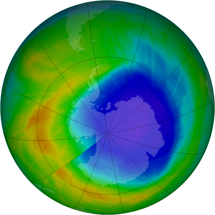 Antarctic ozone map for 24 October 2010